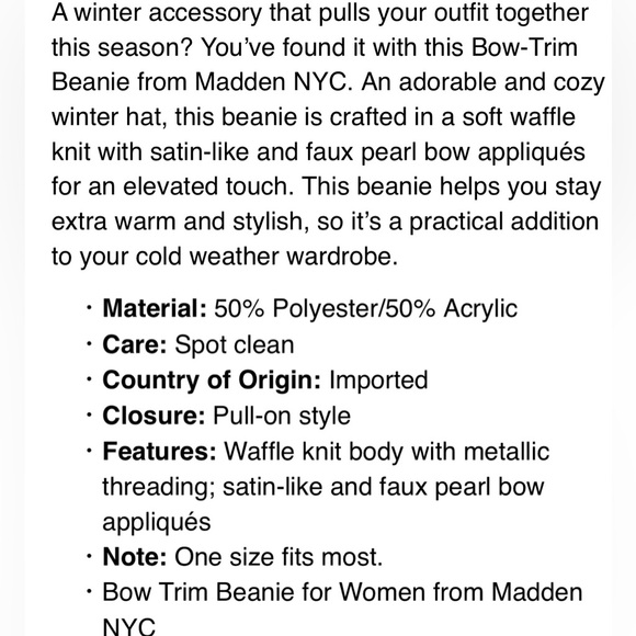 Madden NYY Black Knit Beanie with Bow Accents! NWT! - Picture 4 of 9